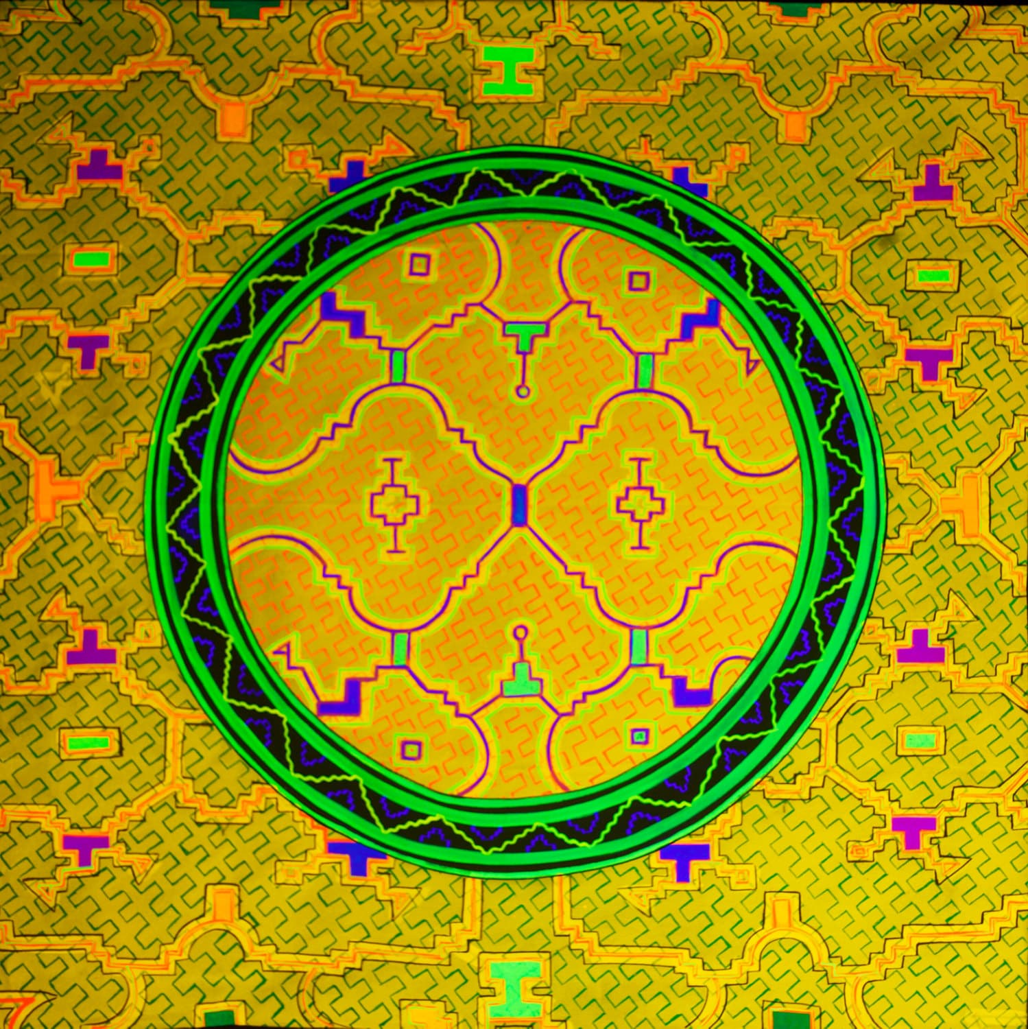 Beautiful Ayahuasca UV painting - fully blacklight glowing colors - psychedelic shipibo conibo yage artwork