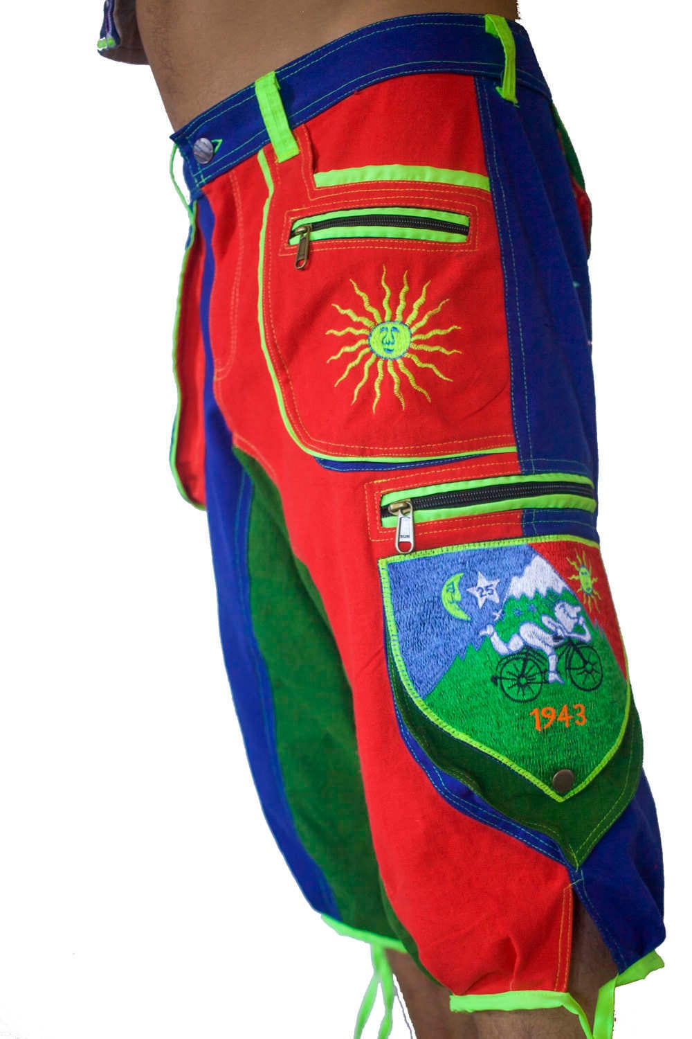 Bicycle Day LSD Pants - 9 pockets with 4 zip locks - cult Albert Hofmann psychedelic vintage - any size available handmade after order