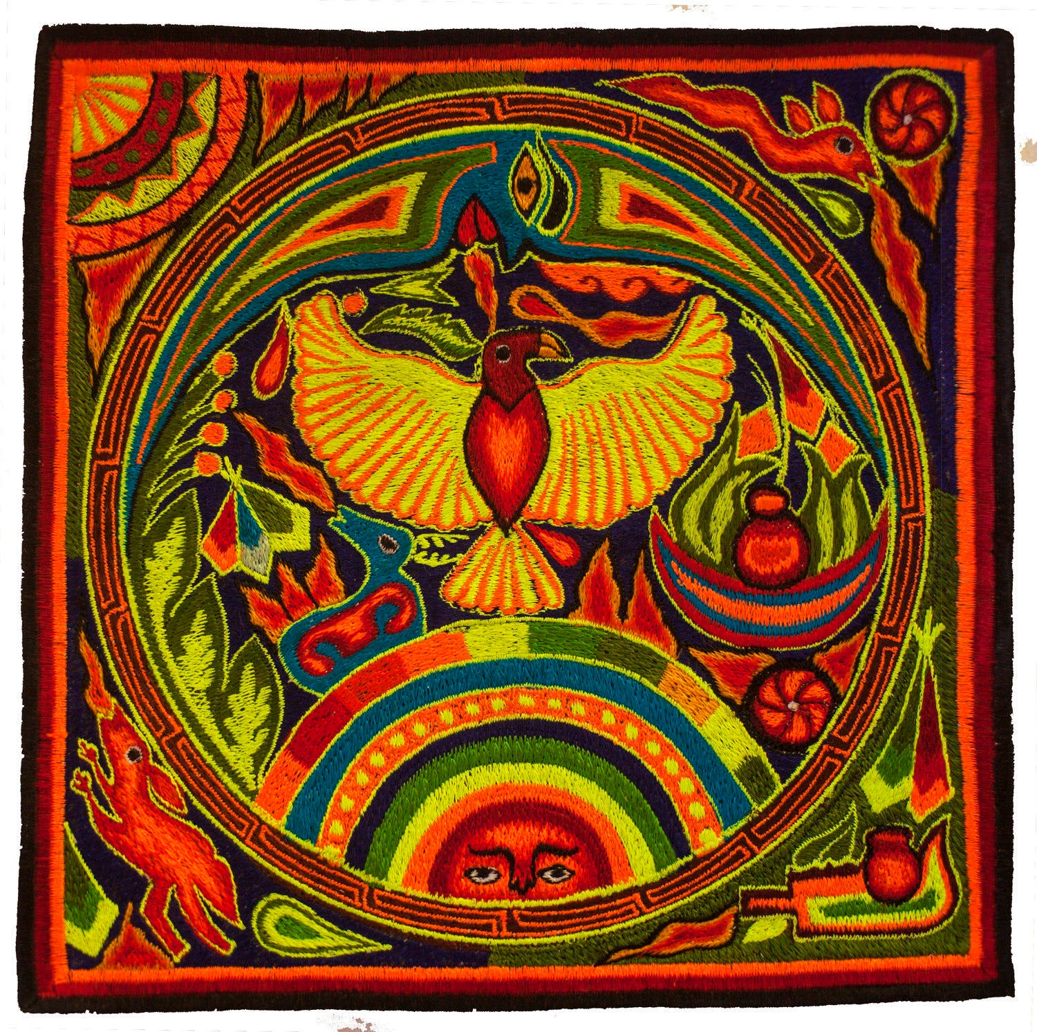 Huichol Golden Eagle embroidery patch peyote mescaline shaman artwork