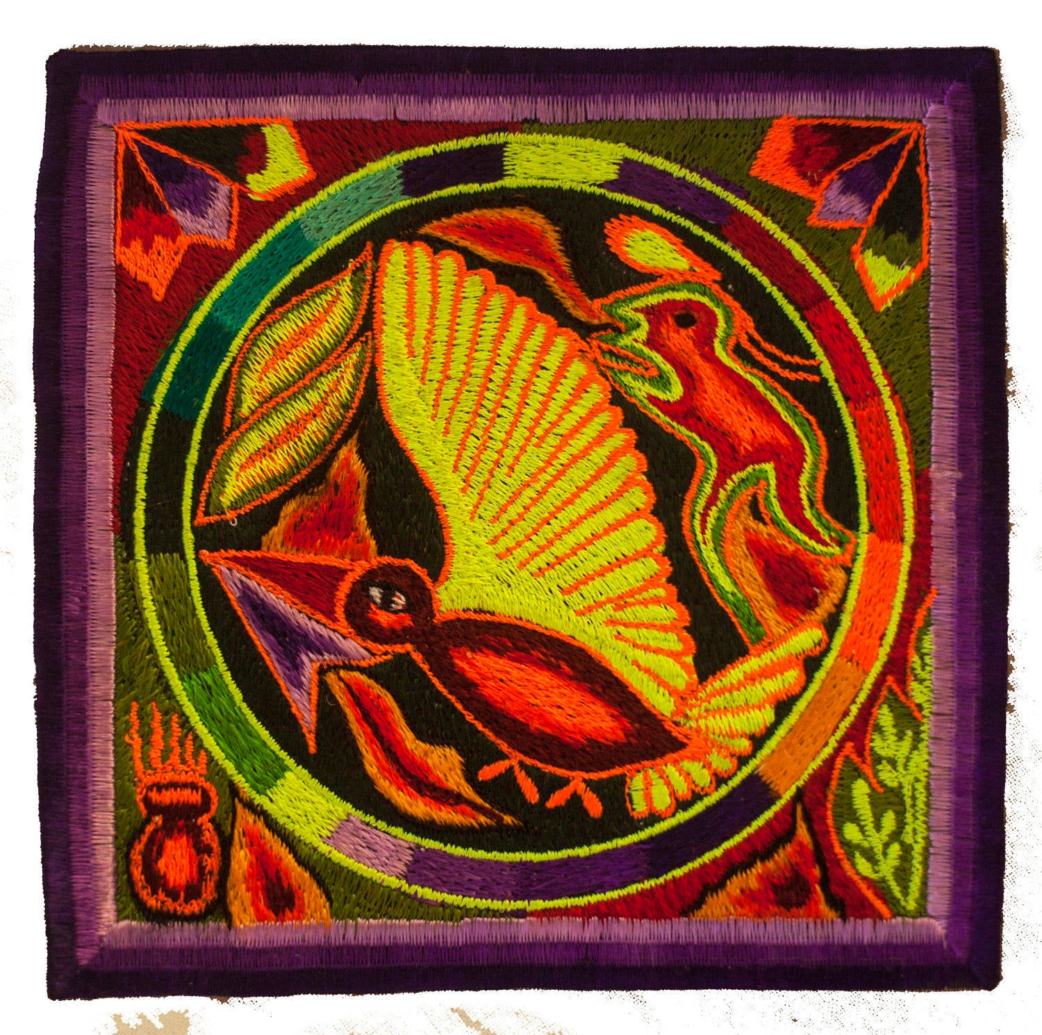 Peyote Spirit embroidery - indigene mexican Huichol shaman artwork