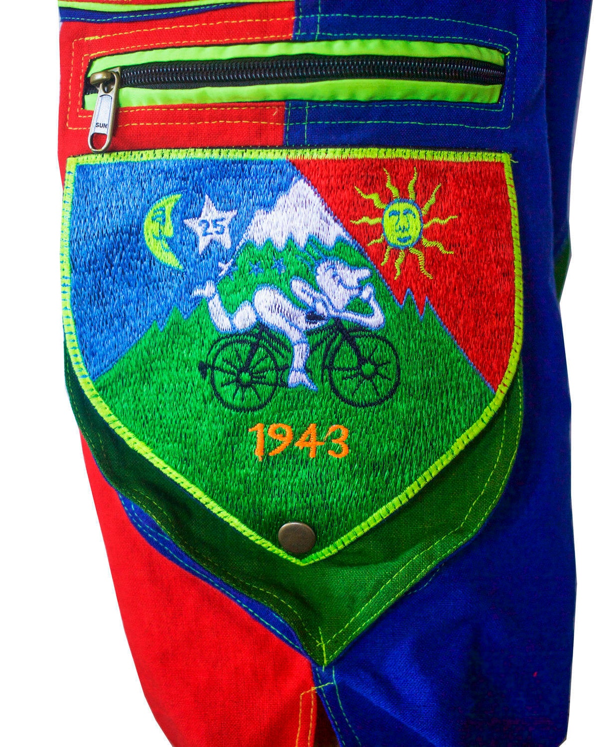 Bicycle Day LSD Pants - 9 pockets with 4 zip locks - cult Albert Hofmann psychedelic vintage - any size available handmade after order