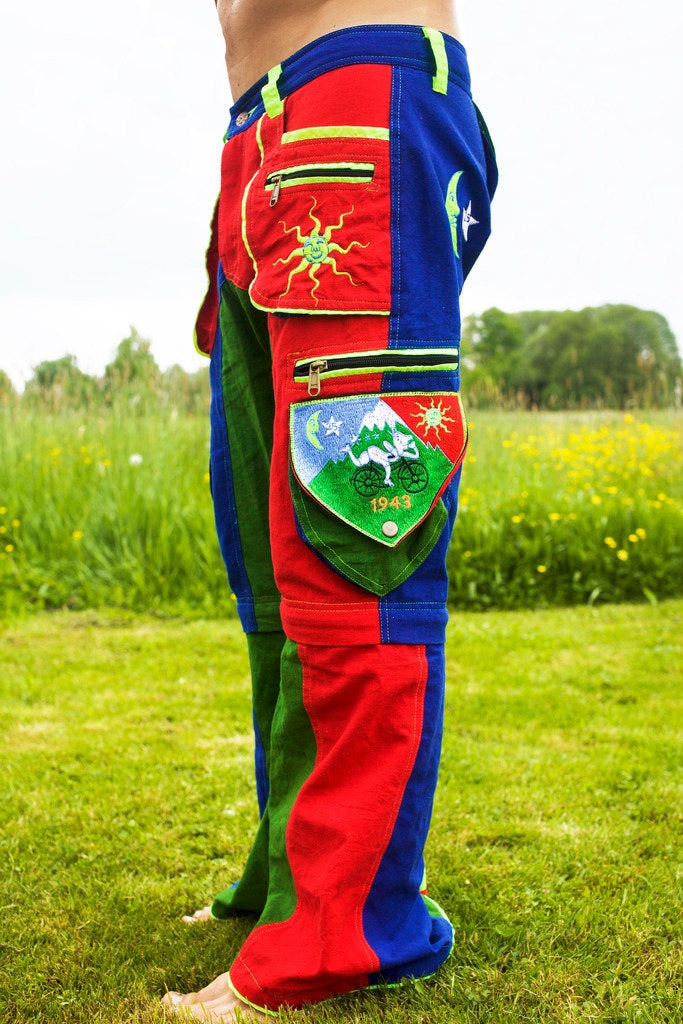 Bicycle Day LSD long Pants - 9 pockets with 4 zip locks - cult Albert Hofmann vintage - any size available handmade after order