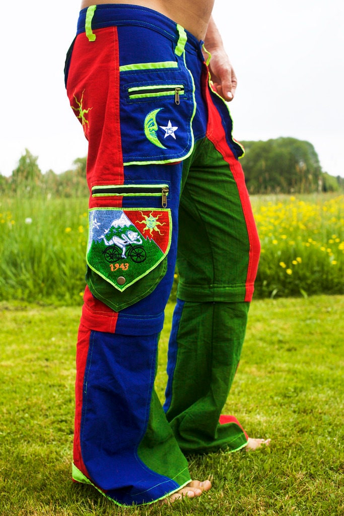Bicycle Day LSD long Pants - 9 pockets with 4 zip locks - cult Albert Hofmann vintage - any size available handmade after order