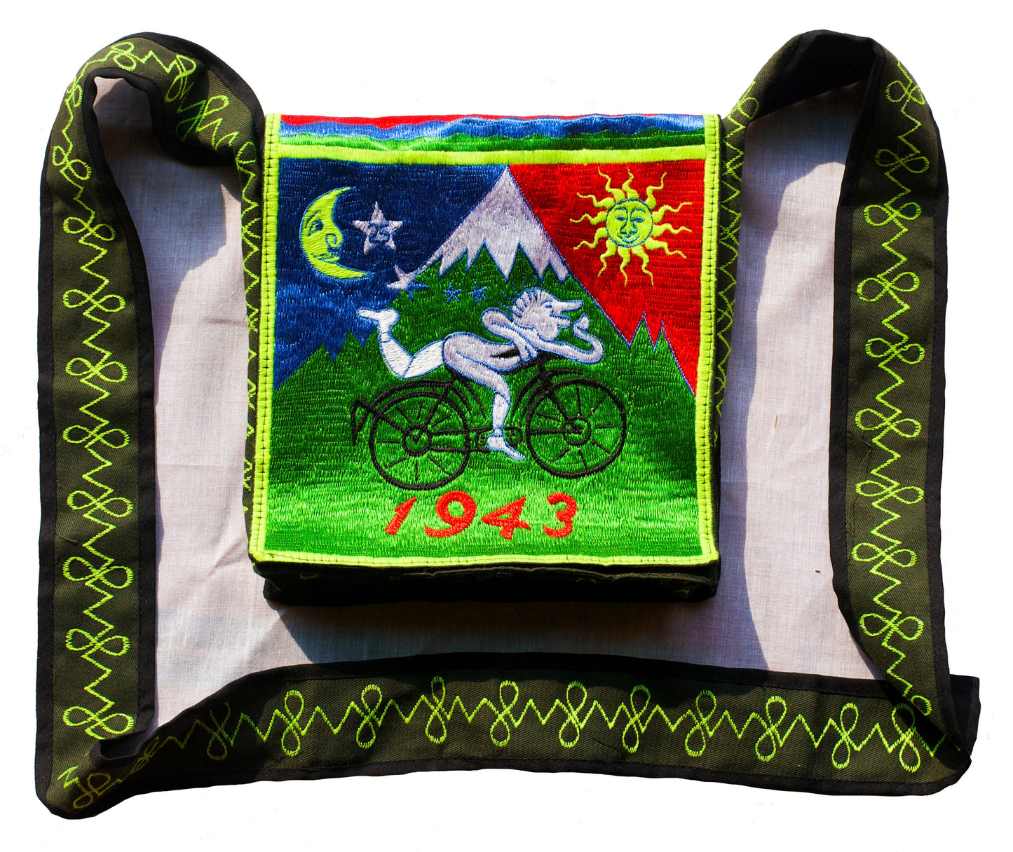 Albert Hofmann Bicycleday bag psychedelic shoulderbag goa trance embroidery LSD vintage artwork Timothy Leary