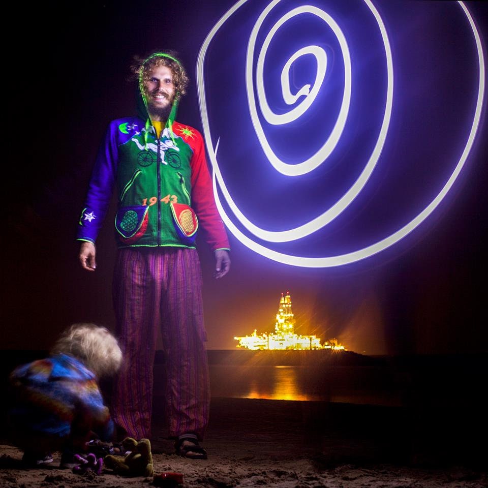 Albert Hofmann Bicycle Day UV jacket - handmade in any size - blacklight active 4 pockets with hoody and flower of life embroidery