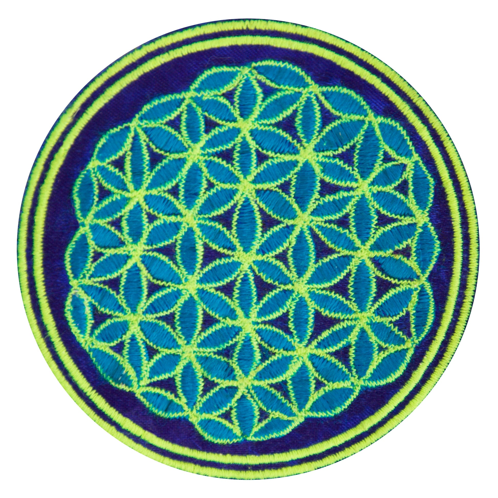 Blue Flower of Life patch small size handmade embroidery sacred geometry Drunvalo Melchizedek Blume des Lebens healing pattern
