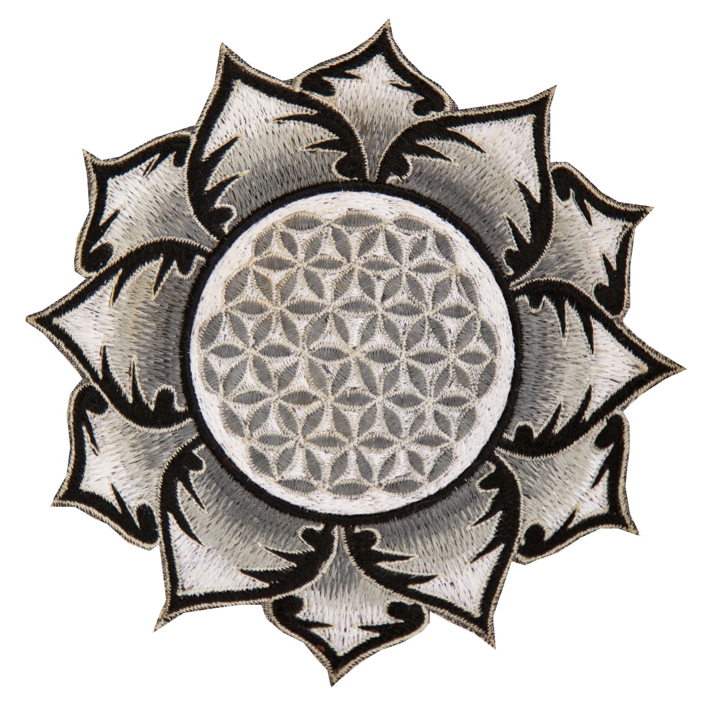 White gray Flower of Life patch for sew on - holy geometry embroidery sacred healing art