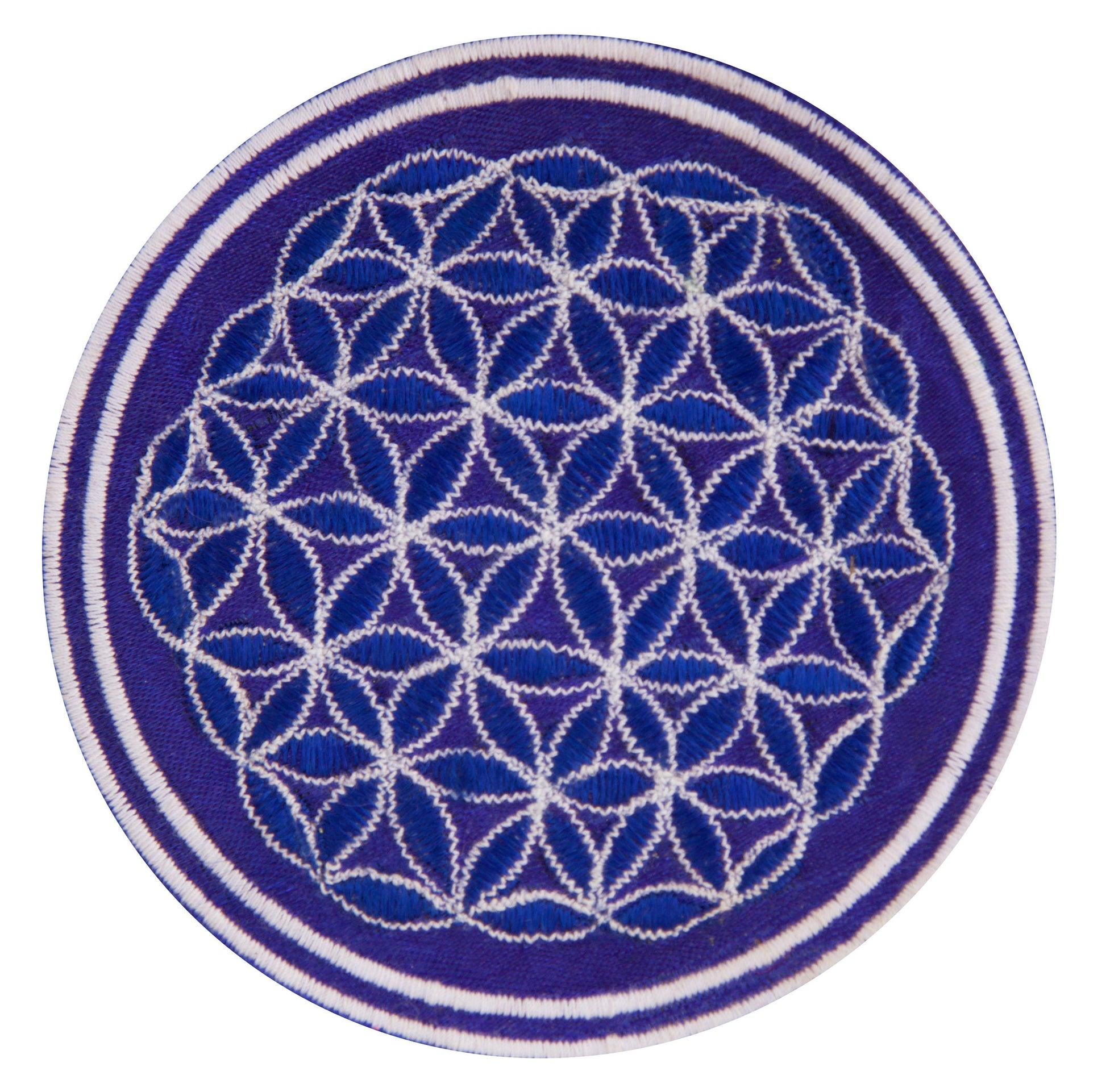 Turquese white flower of life patch sacred geometry embroidery for sew on