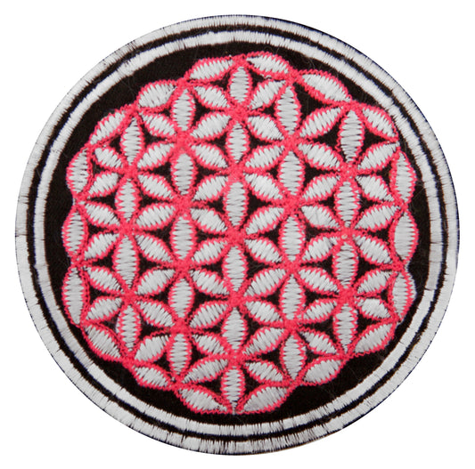 pink white black flower of life patch small size with variations
