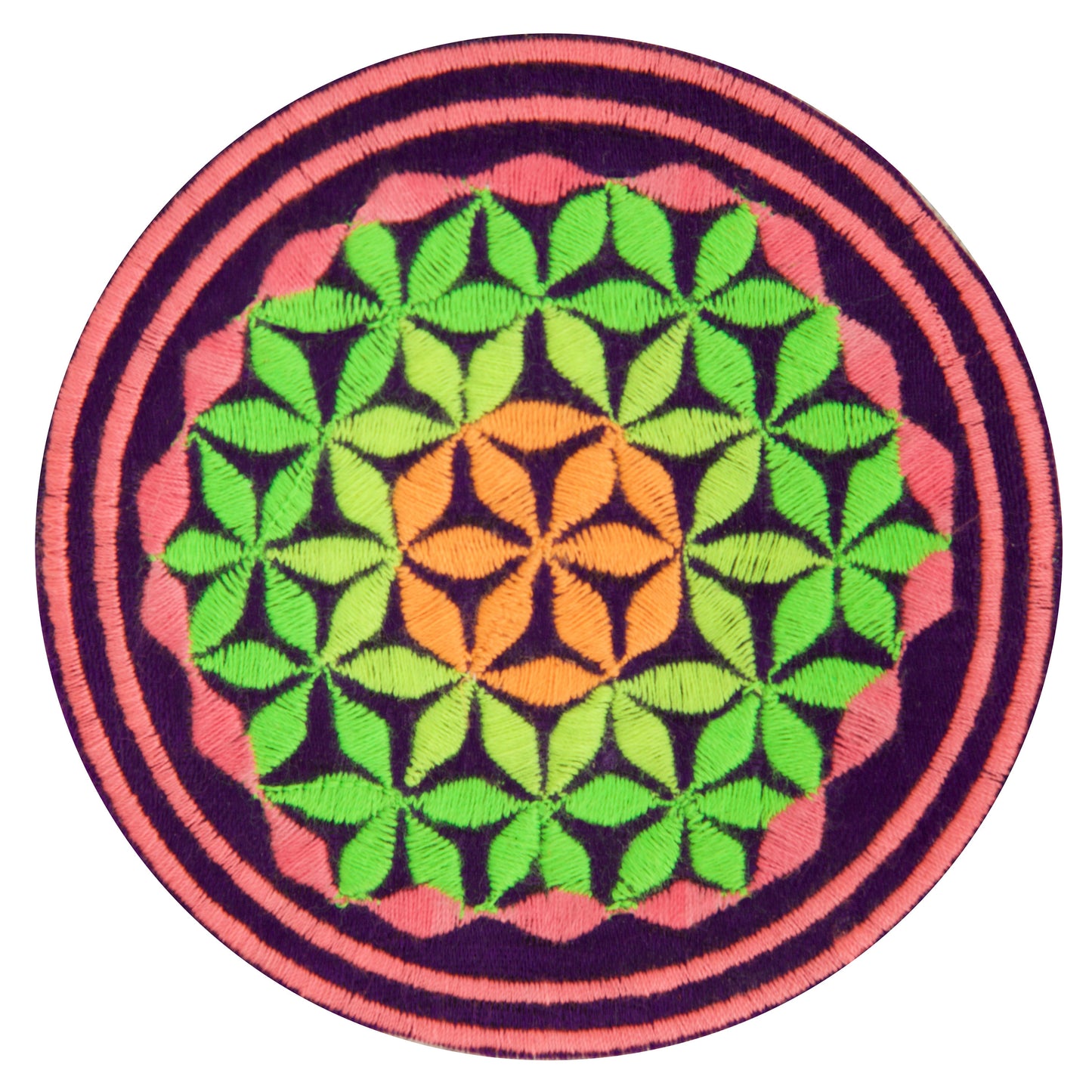 blacklight glowing purple flower of life patch sacred geometry embroidery for sew on