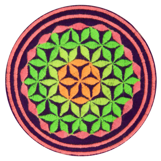 blacklight glowing purple flower of life patch sacred geometry embroidery for sew on