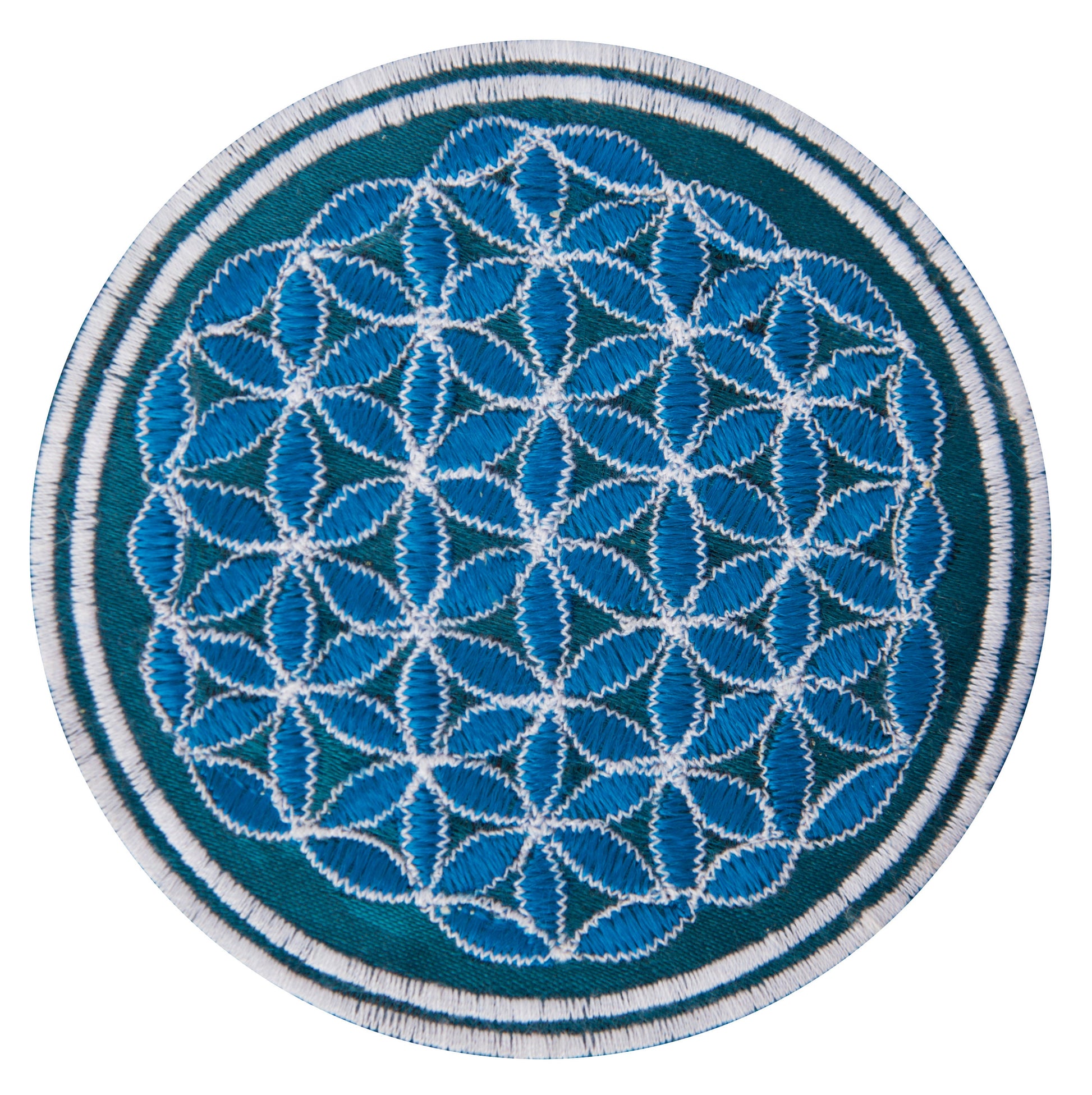 Turquese white flower of life patch sacred geometry embroidery for sew on