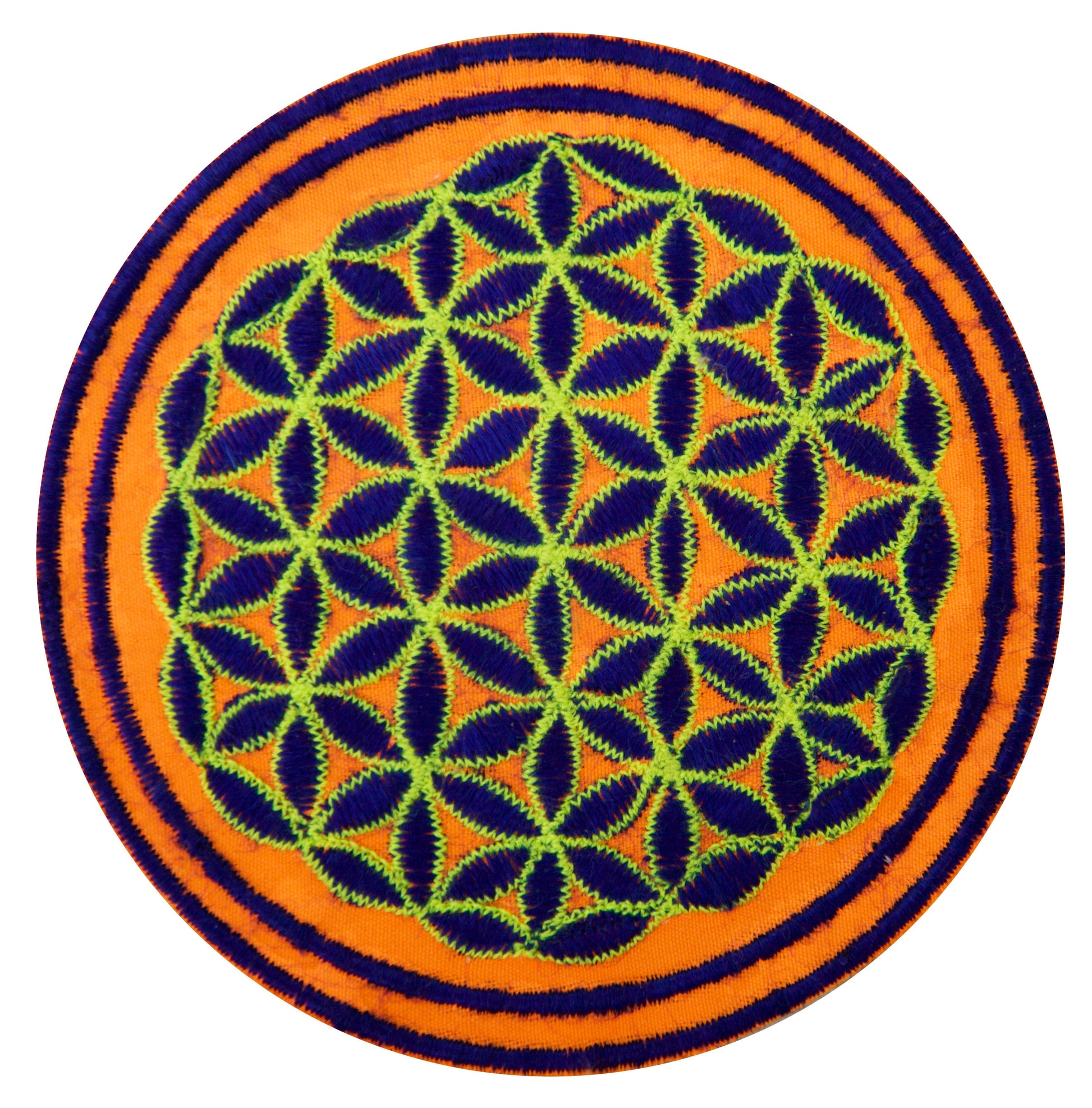 UV orange blue flower of life patch sacred geometry embroidery for sew on