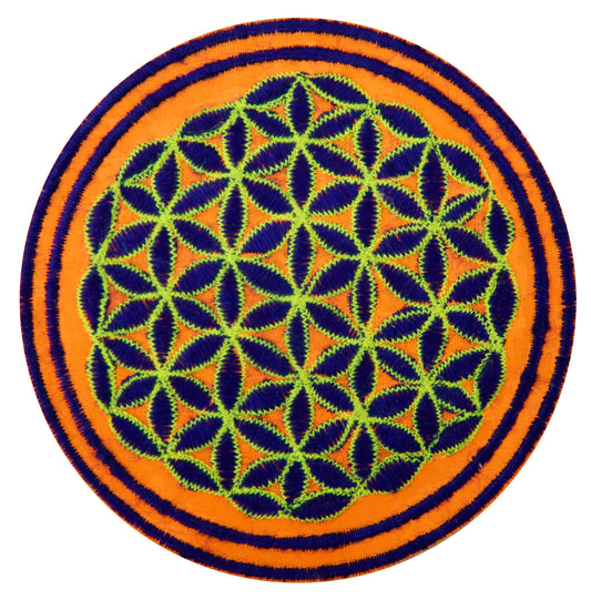 UV orange blue flower of life patch sacred geometry embroidery for sew on