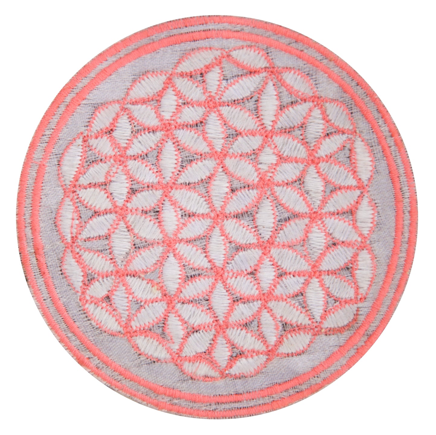 White pink flower of life patch sacred geometry embroidery for sew on