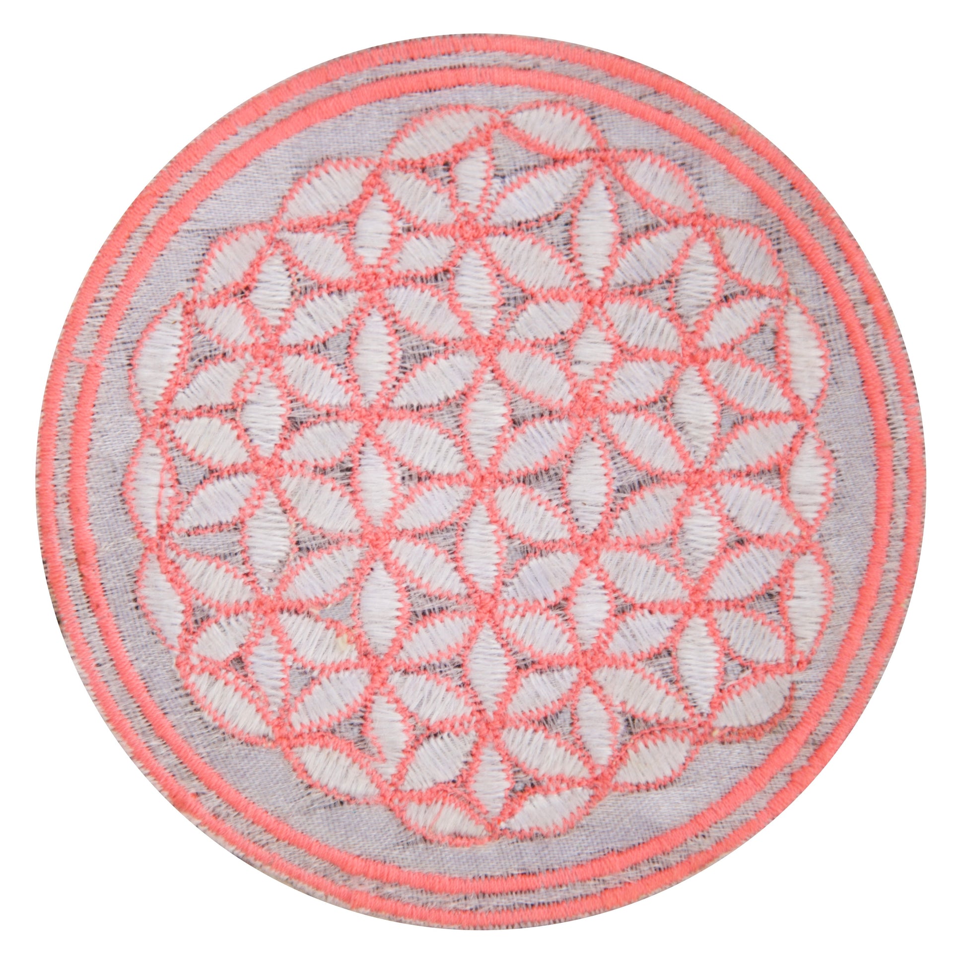 White pink flower of life patch sacred geometry embroidery for sew on
