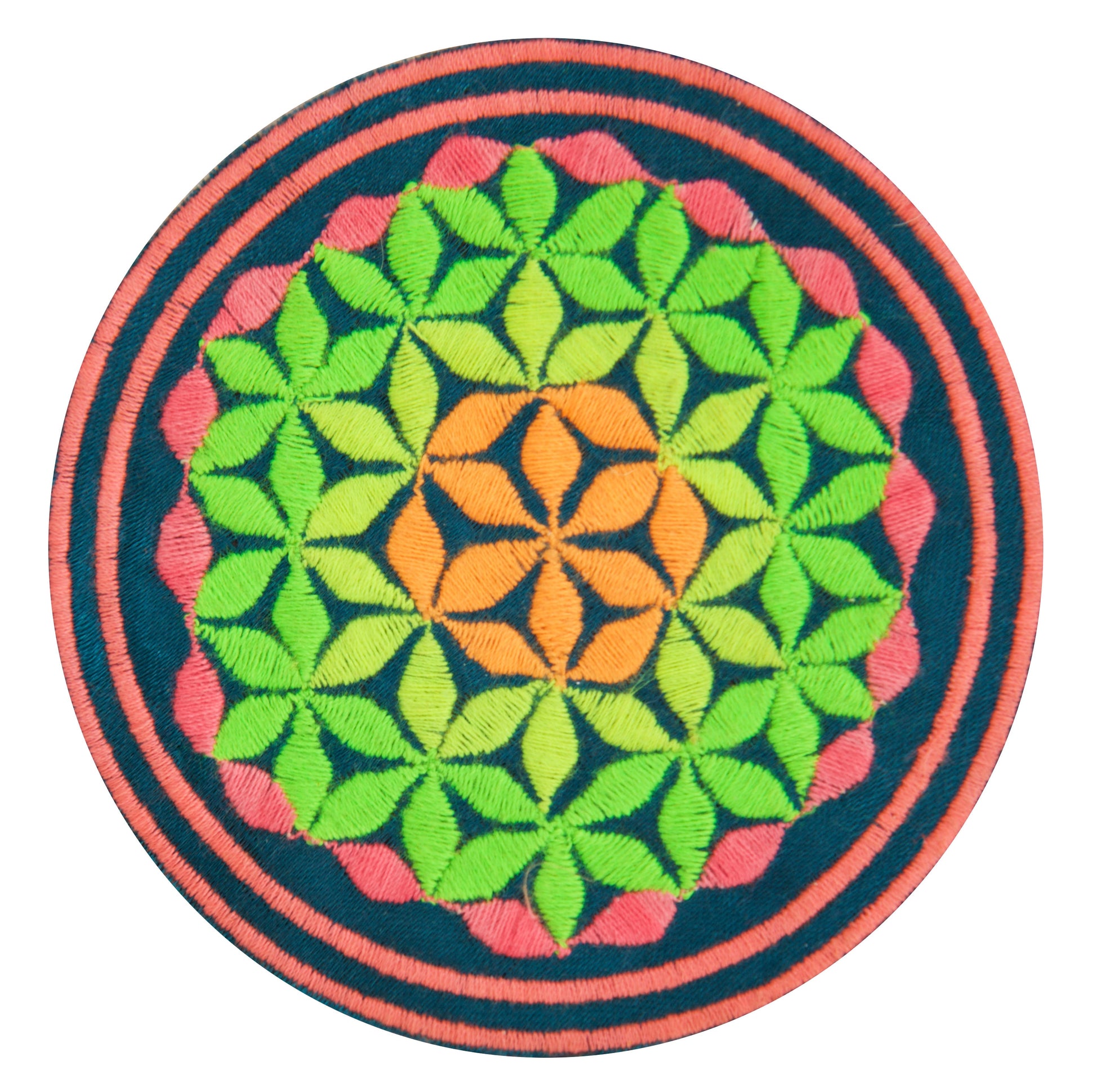 blacklight glowing black flower of life patch sacred geometry embroidery for sew on