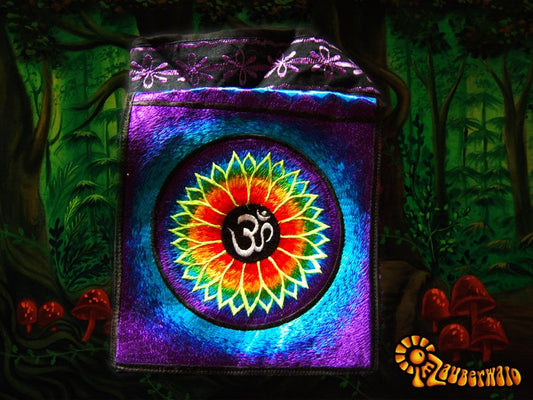 Aum shoulder bag blacklight glowing flower mandala cosmic music goa handbag
