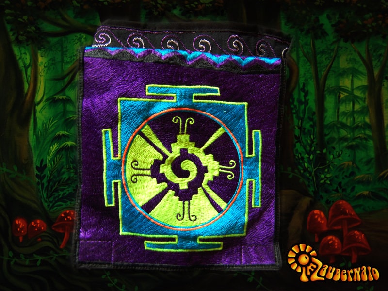Hunab Ku shoulderbag blacklight glowing Maya symbol center of galaxy purple handbag