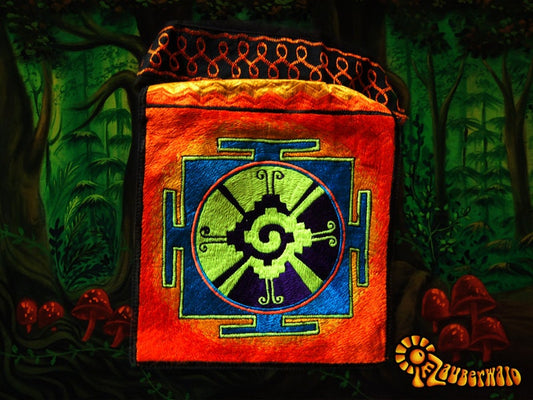 Hunab Ku shoulderbag blacklight glowing Maya symbol center of galaxy orange handbag