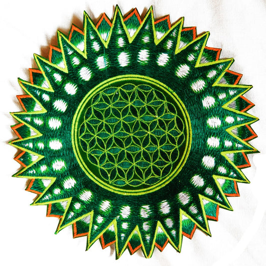 Flower of Life green star patch holy geometry embroidery sacred information art