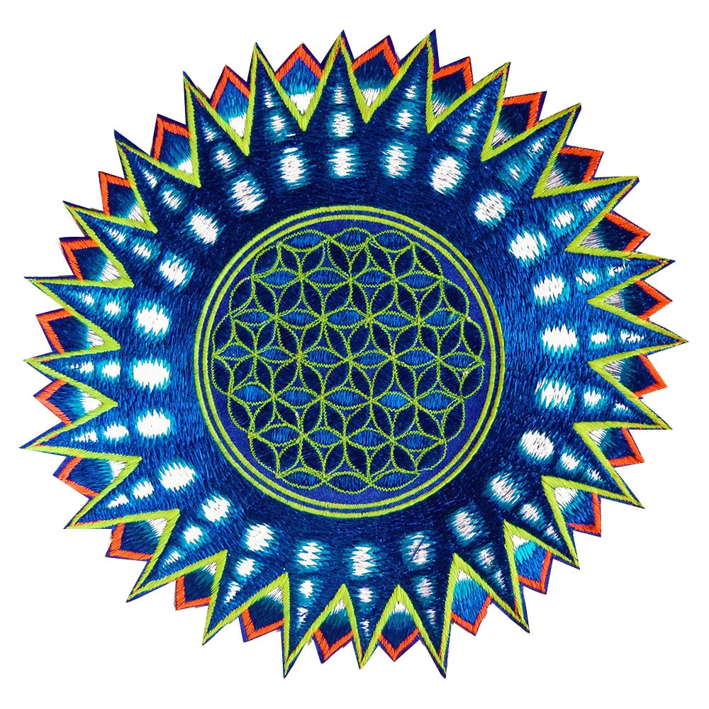 Flower of Life blue star patch holy geometry embroidery sacred information art