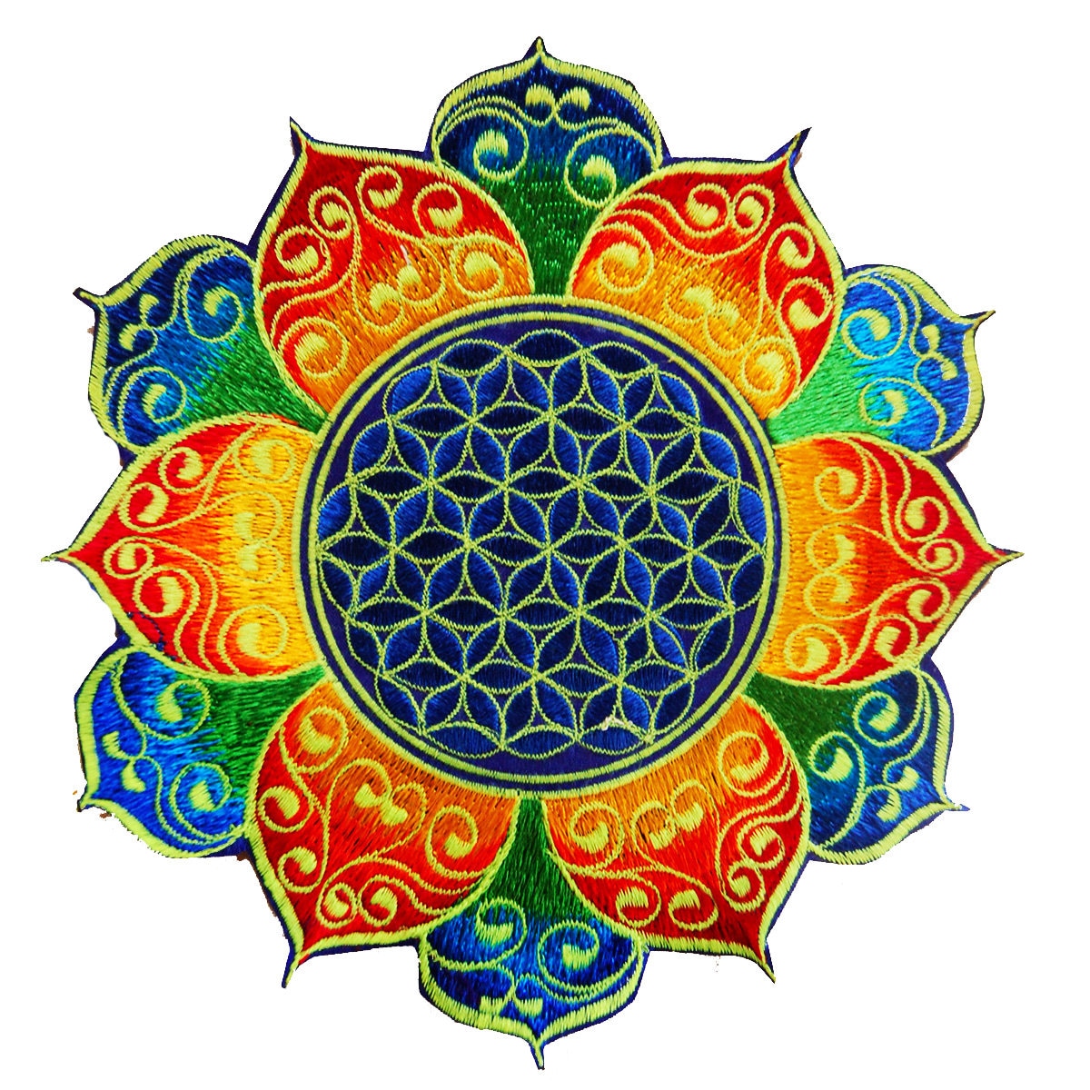 Rainbow Flower of Life celtic mandala holy geometry patch sacred geometry art