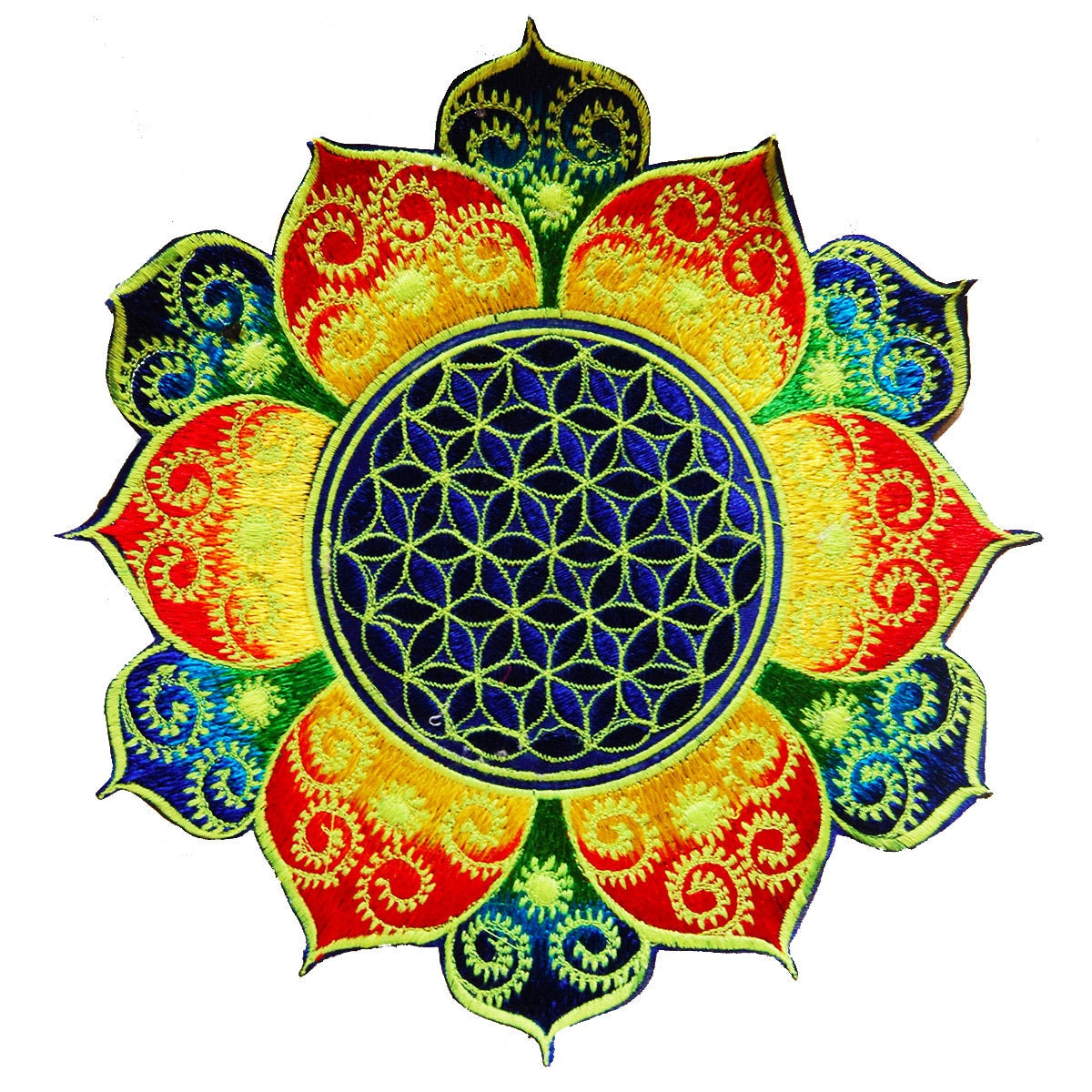 Rainbow Flower of Life celtic mandala holy geometry patch sacred geometry art