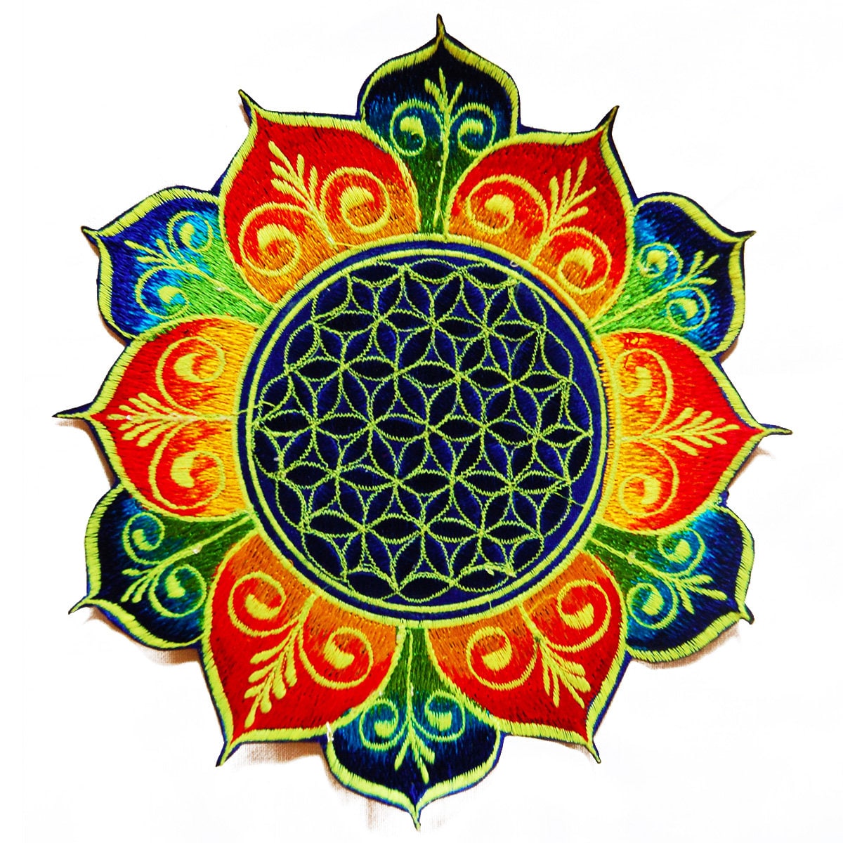 Rainbow Flower of Life mandala holy geometry patch sacred geometry art