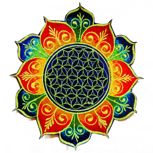 Rainbow Flower of Life mandala holy geometry patch sacred geometry art