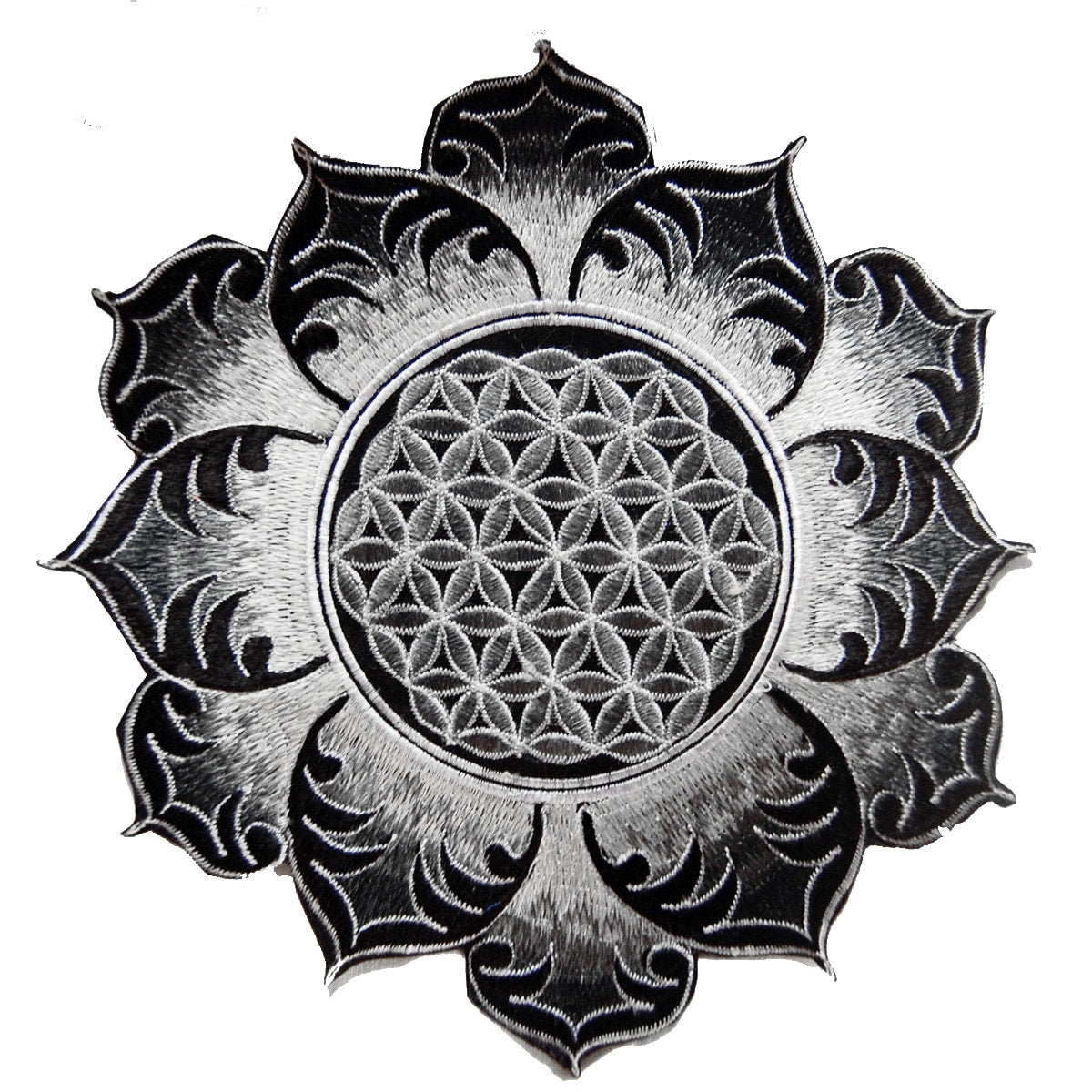 White gray Flower of Life holy geometry patch grey sacred geometry art for sew on