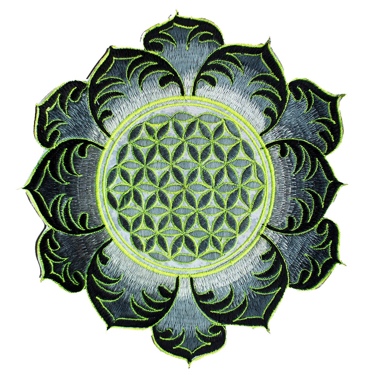 White UV yellow Flower of Life fractal mandala holy geometry patch sacred geometry art for sew on