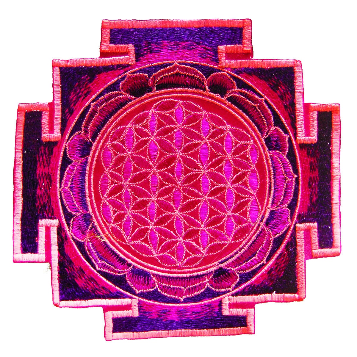 Blue UV Orange yantra flower of life sacred geometry goa patch holy healing information