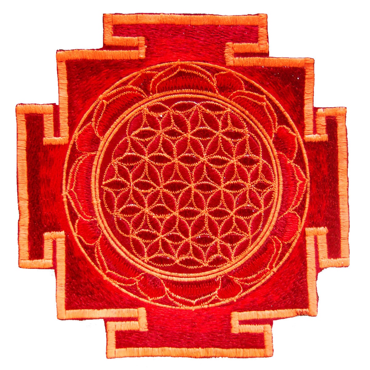 Blue UV Orange yantra flower of life sacred geometry goa patch holy healing information
