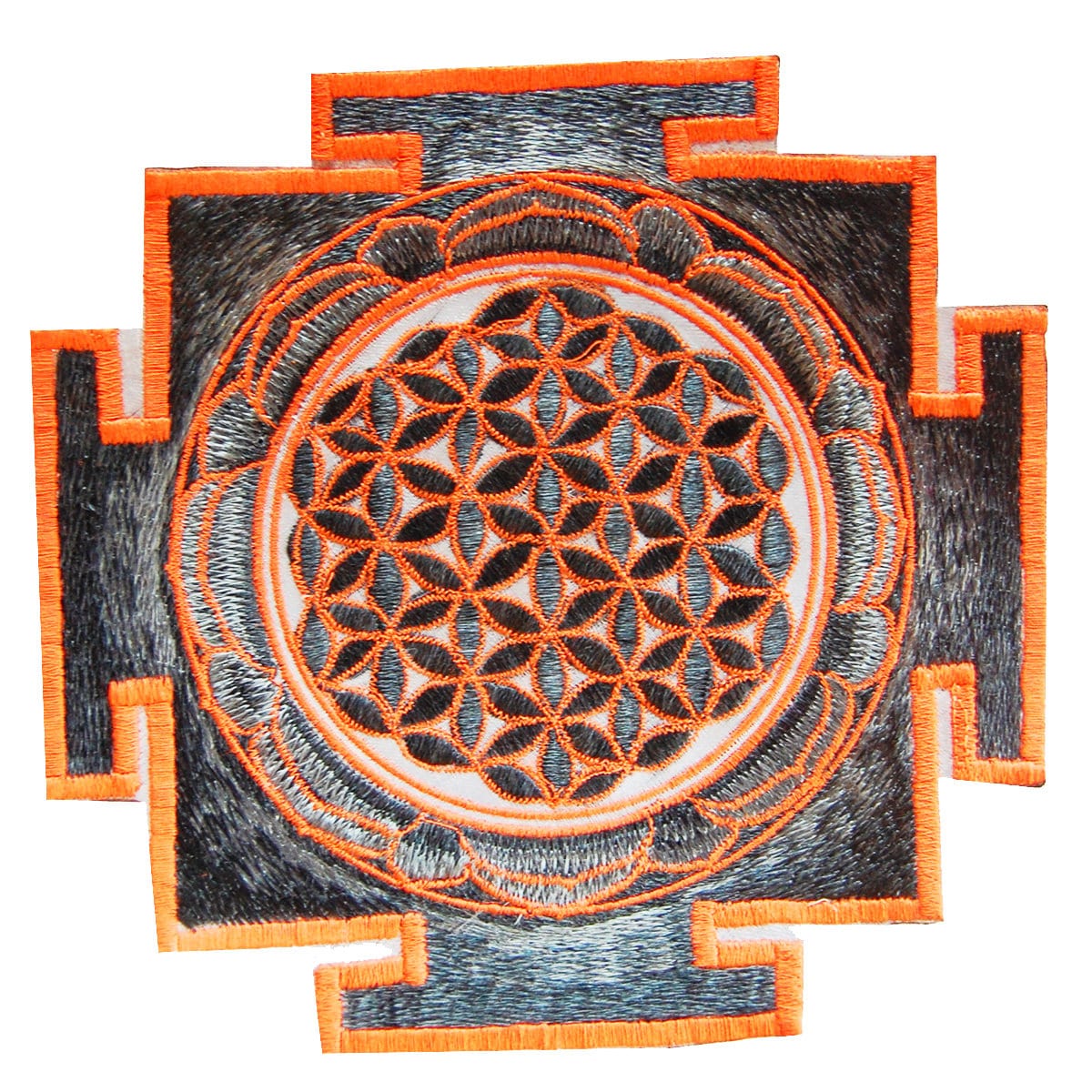 Blue UV Orange yantra flower of life sacred geometry goa patch holy healing information