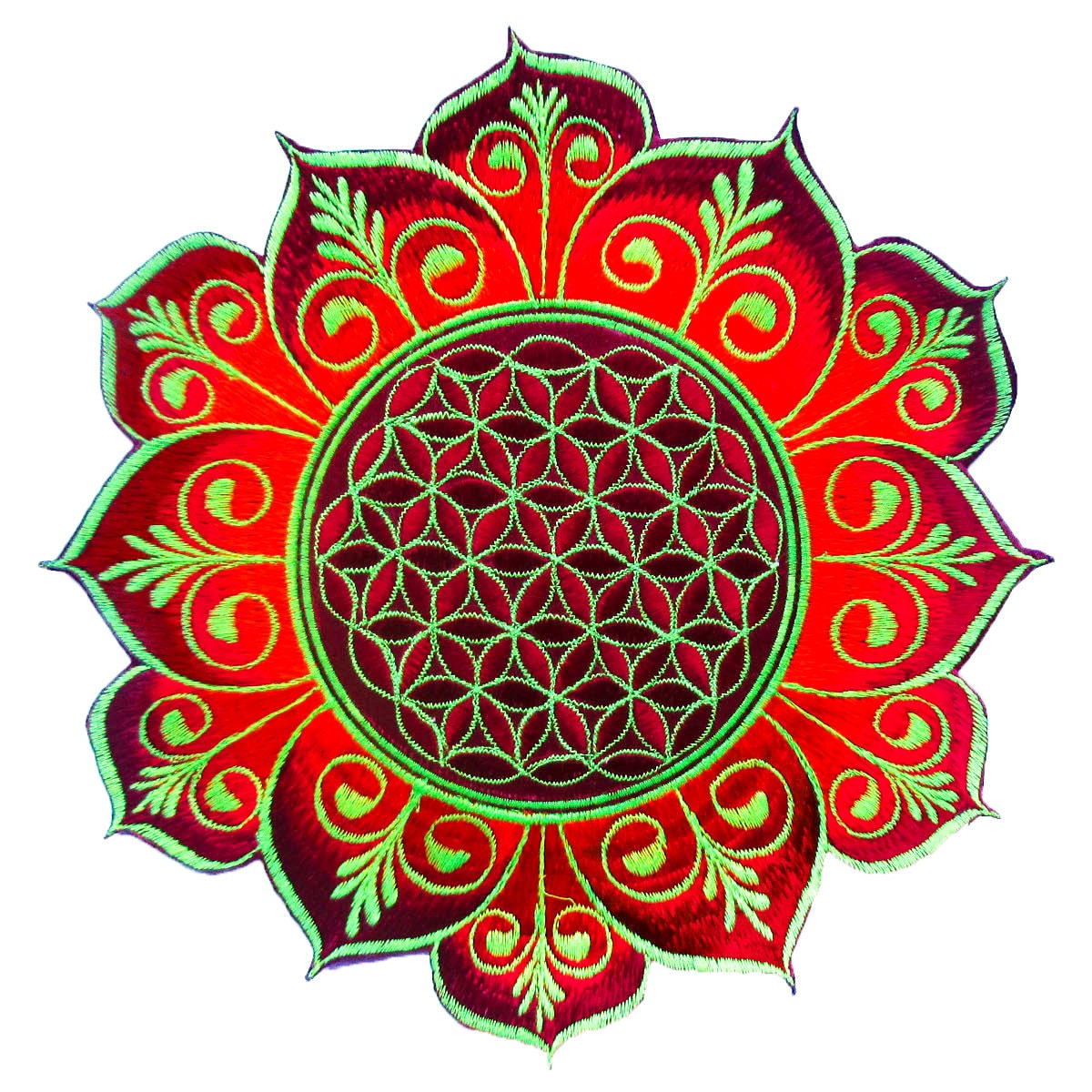 Flower of Life red flower mandala holy geometry patch sacred art
