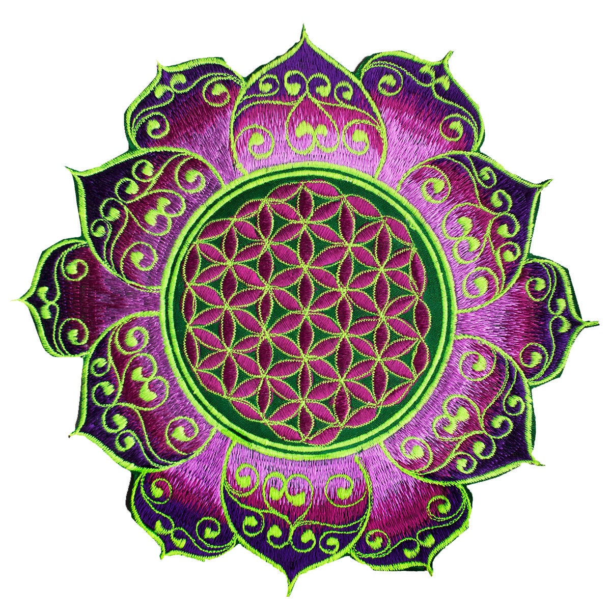 Green Purple Flower of Life holy geometry patch celtic mandala sacred geometry embroidery art for sew on