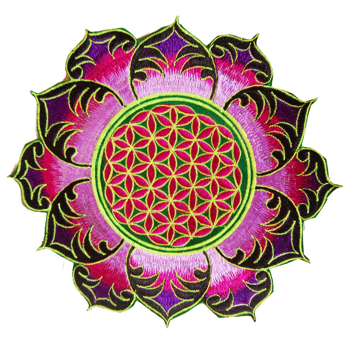 Green Purple Flower of Life holy geometry patch mandala sacred geometry embroidery art for sew on