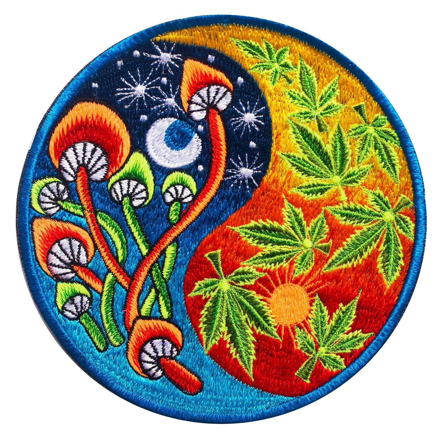 Mushroom Ying Weed Yang mandala psychedelic shroom yantra sun moon embroidery patch