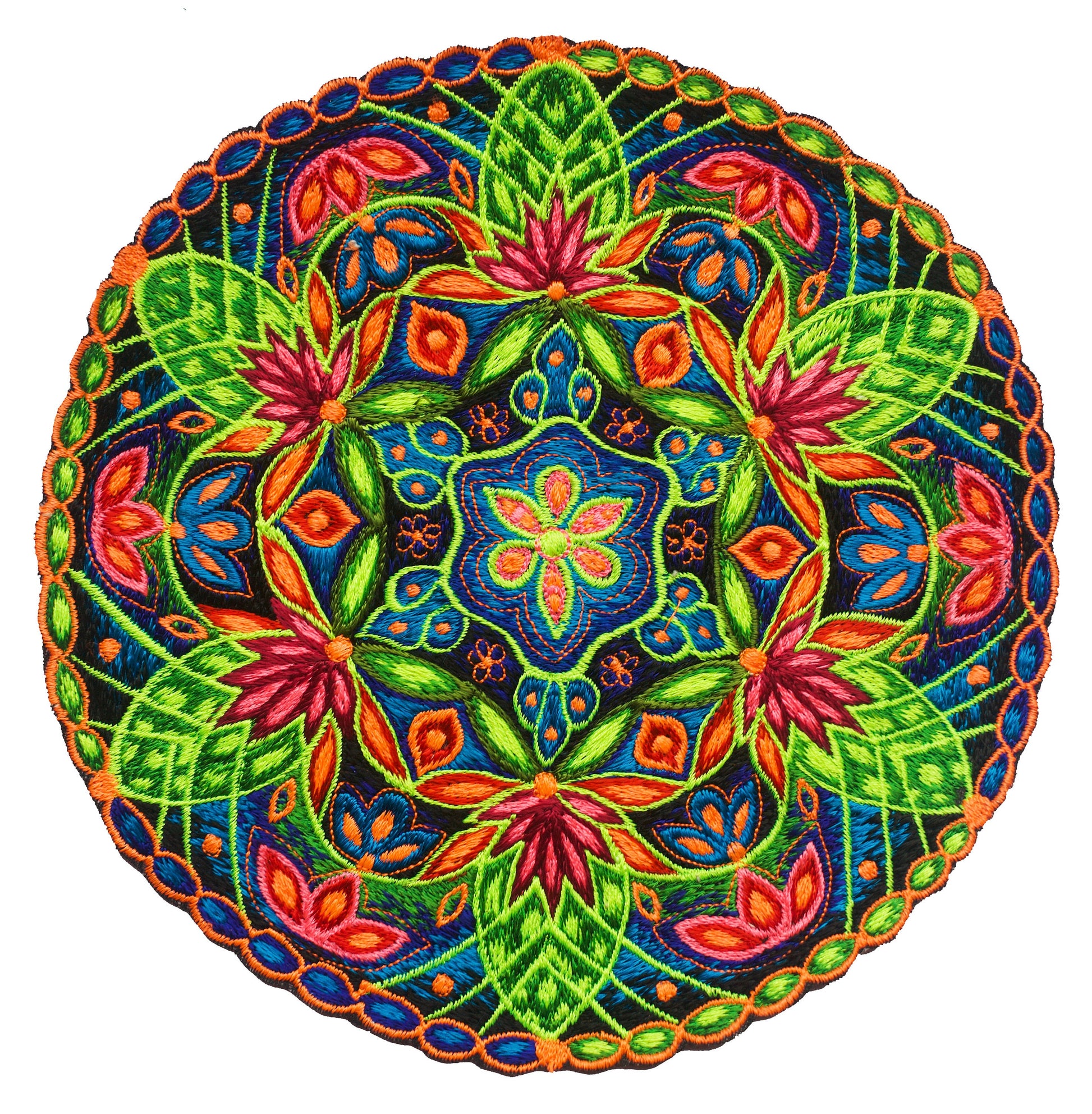 Hyperspace Lotus Mandala art blacklight glowing patch magnificent high detail psychedelic embroidery
