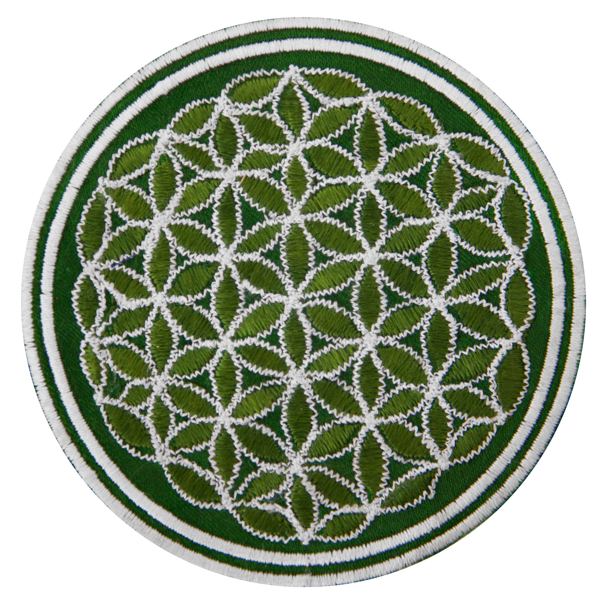 green white flower of life patch sacred geometry embroidery small size variations are available Drunvalo Melchizedek