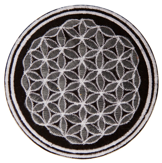 gray flower of life patch small size with variations sacred geometry embroidery for sewing or as decoration