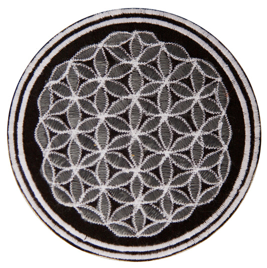 gray flower of life patch small size with variations sacred geometry embroidery for sewing or as decoration