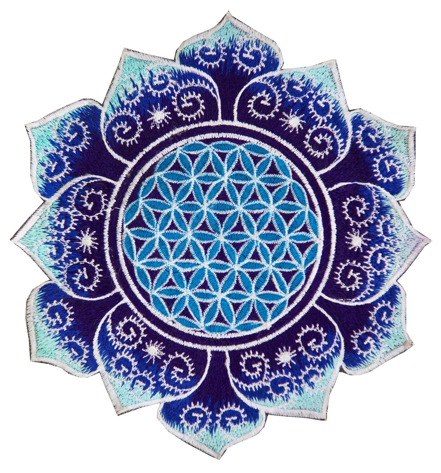 White snow fractal Flower of Life embroidery for sew on - holy geometry sacred healing energy patch