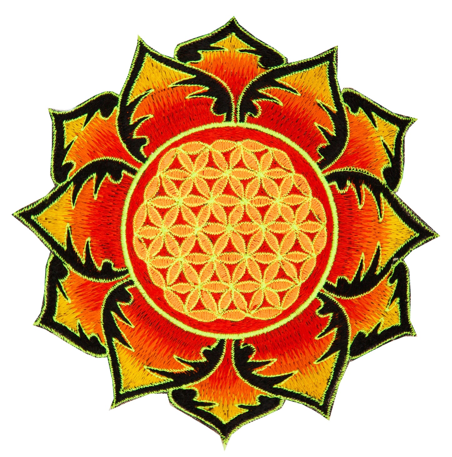 Sunshine Flower of Life patch for sew on - holy geometry embroidery blacklight glowing art