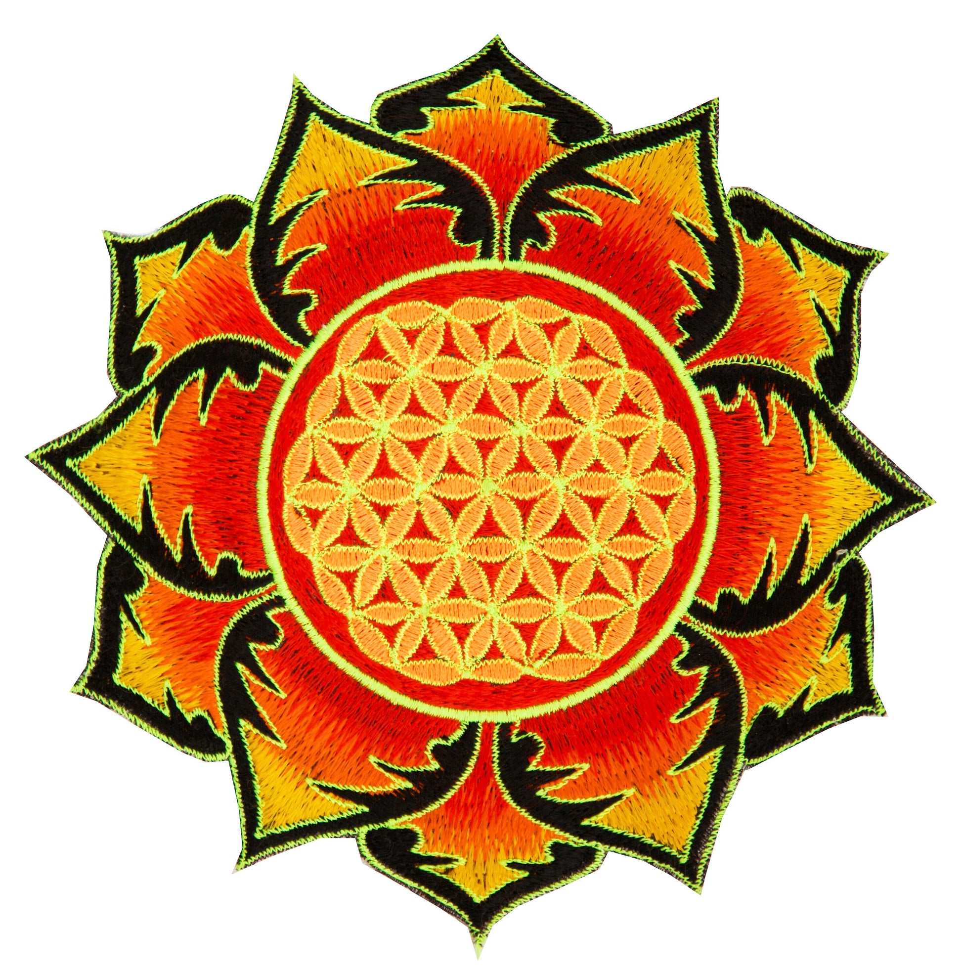 Sunshine Flower of Life patch for sew on - holy geometry embroidery blacklight glowing art