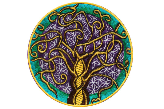 Flower of Life Tree of Knowledge sacred geometry embroidery art patch blacklight glowing uv active for sew on machine washable ironable