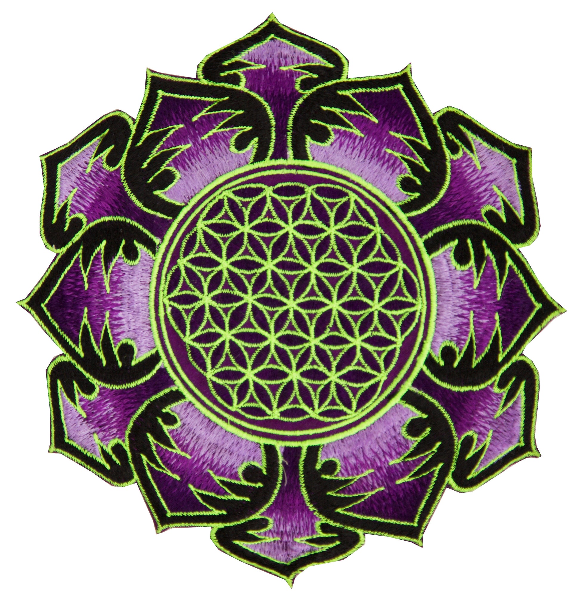 Purple white Flower of Life embroidery patch for sew on - sacred geometry art