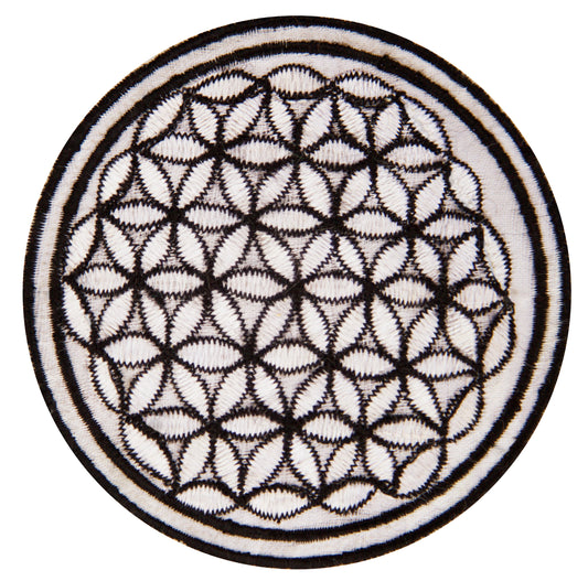 black white flower of life patch small size with variations
