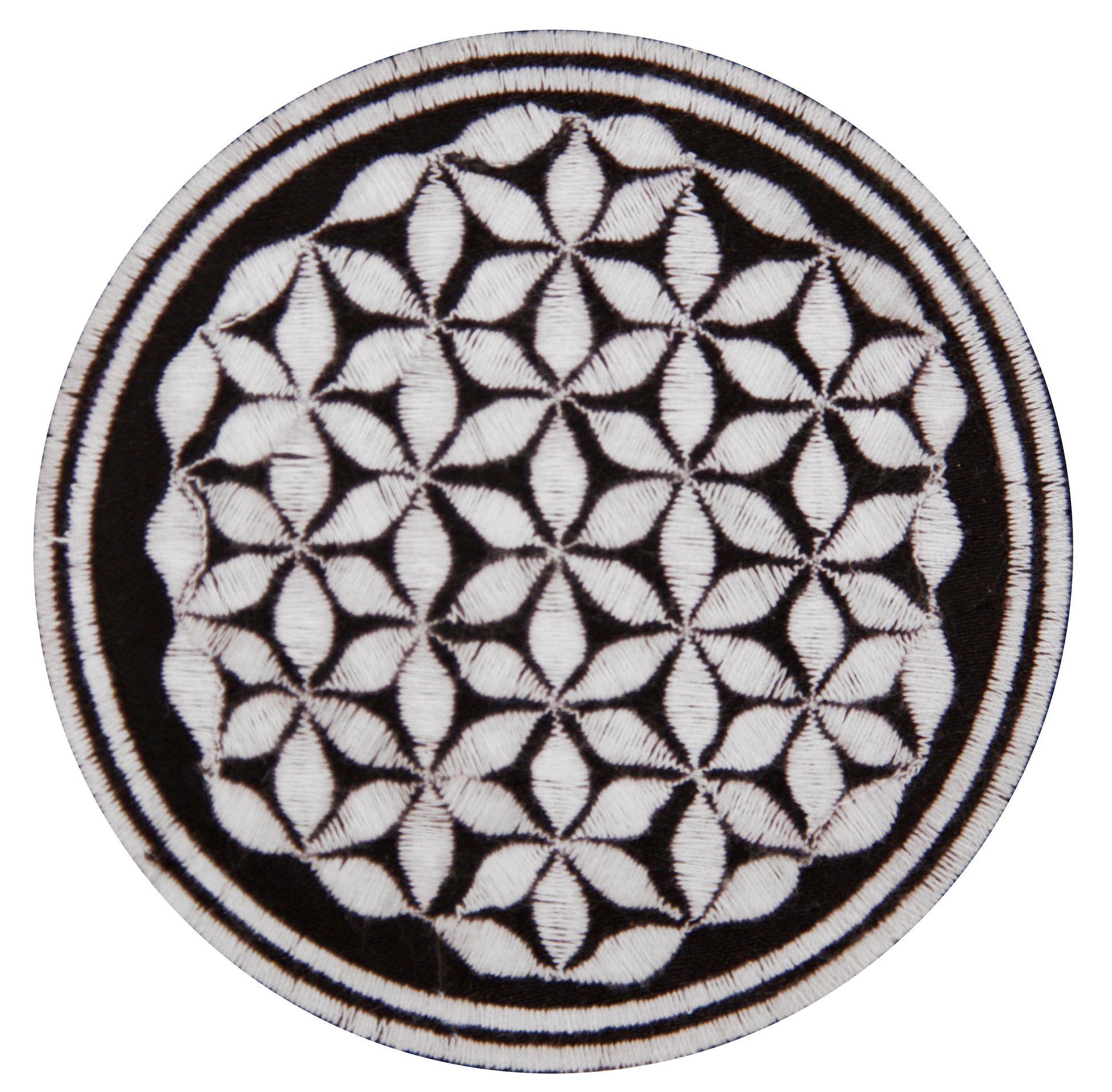 white black flower of life patch small size with variations